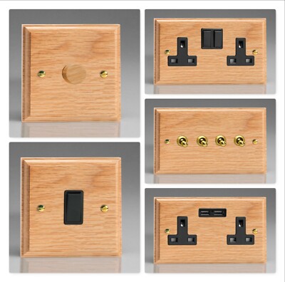 Varilight Brennholz Eiche Holz Lichtschalter Steckdose Dimmer Kippsicherung schwarz
