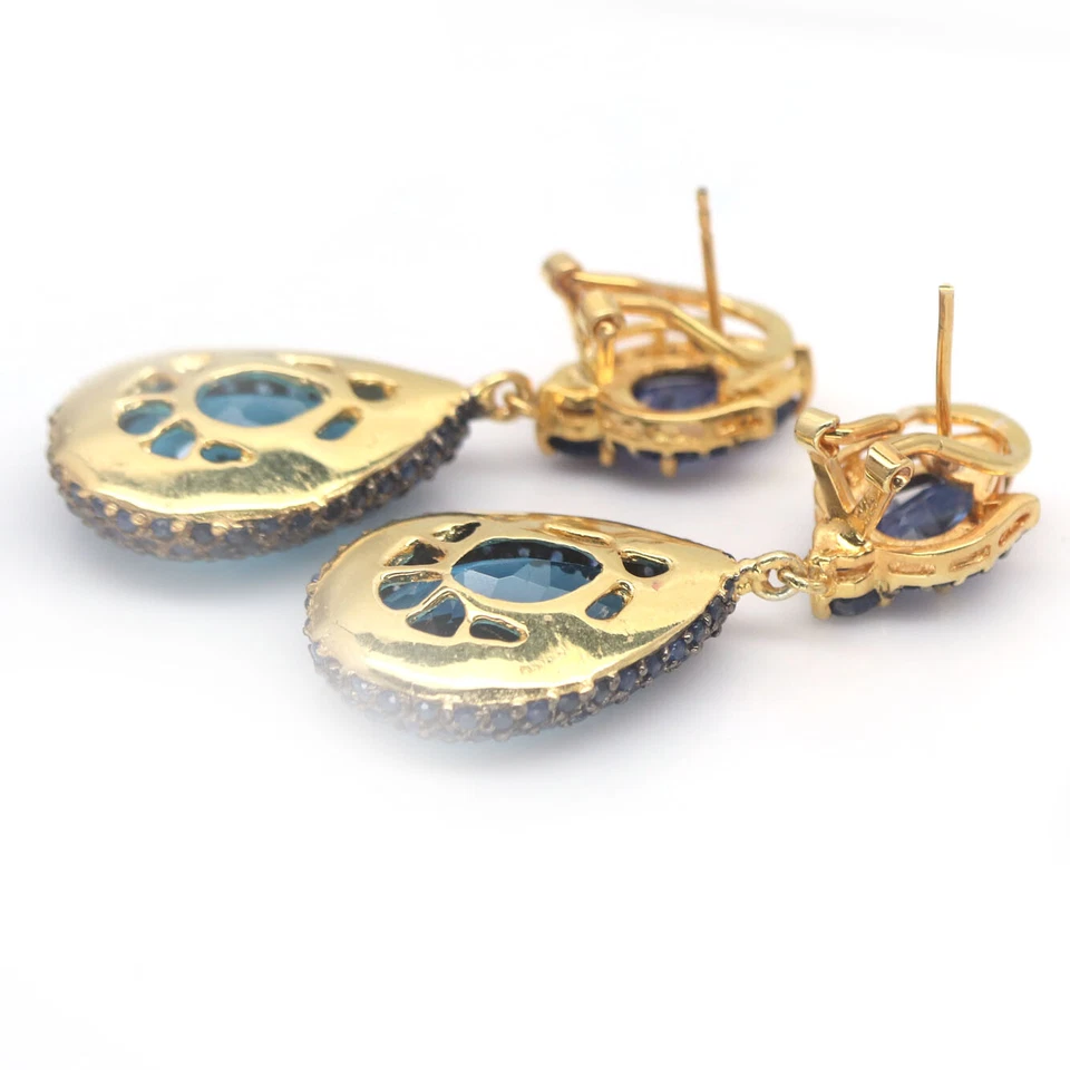 Piedra preciosa 12 x 18 mm. Pendientes de topacio azul y zafiro Londres plata de ley 925 Foto 3 de 4