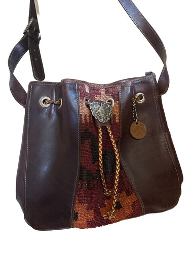 Marco Avane Purse Carpet Kilim Dhurrie Rug Leather Boho Southwestern Bag Bucket - Picture 1 of 10
