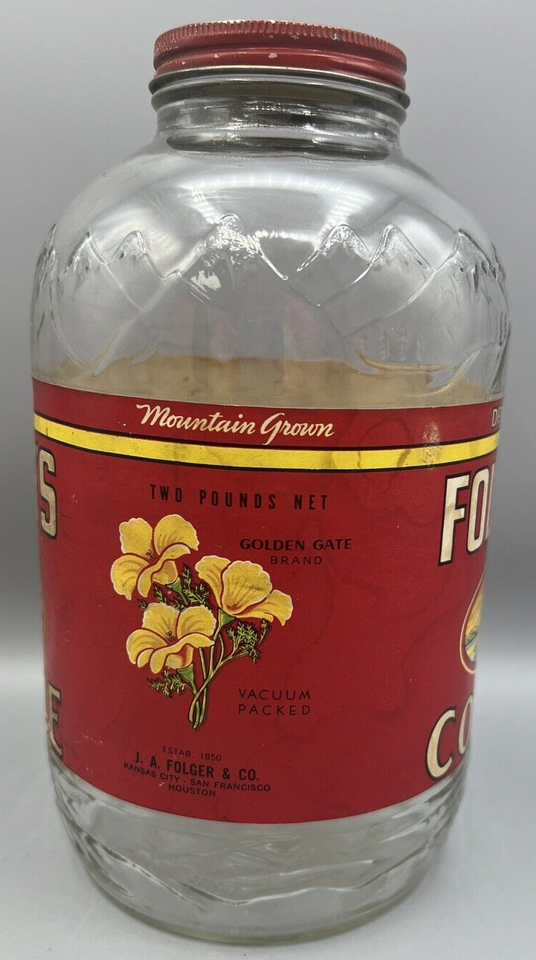 9" Folgers Coffee Jar 1942 label Vintage Drip Grind Kitchen Glass eBay