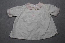Vintage Handmade Shirt Baby Girl White Cotton Pink Short Sleeve Embroidery 1930s
