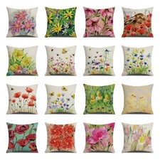 18" Spring Poppy Flower Pillow Cover Watercolor Floral Rabbit Chick Cushion Case