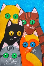 Funny Cats Acrylic Painting - Whimsical and Colorful Art for Children's Room