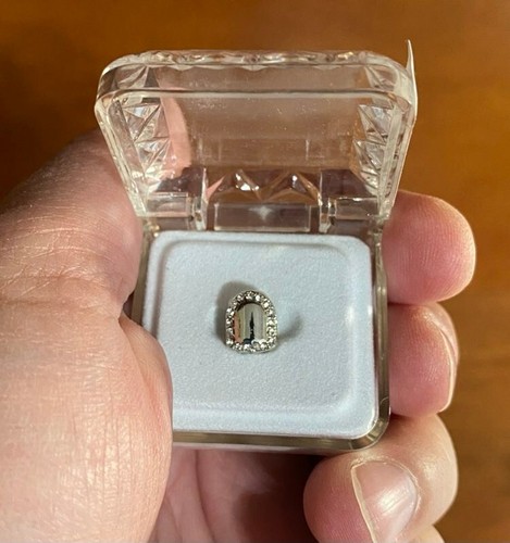 Custom Fit Silver Plated Single Tooth Cap Iced CZ Grillz + At Home Mold Kit - Picture 3 of 3