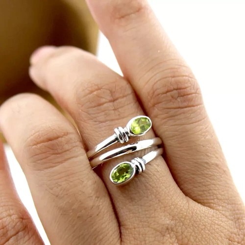Peridot Gemstone Ring 925 Sterling Silver Handmade Jewelry Gifts All Size C469 - Picture 10 of 12