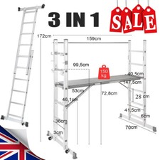 3 IN 1 Ladder Heavy Duty Non-Slip Scaffolding Telescopic Multi-Purpose Folding