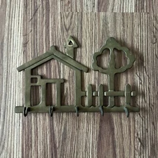 Vintage Brass Key Ring Hooks Holder House Home Tree Fence Wall Hanging MCM