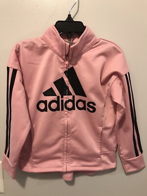Adidas Girls Cute Full Zip Pink Track Jacket W/Black Stripes Logo Size 4T 
