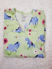 Disney S SCRUB TOP Winnie Pooh Eyeore FLOWER BEE MINT GREEN 2POCKET FITTED BACK
