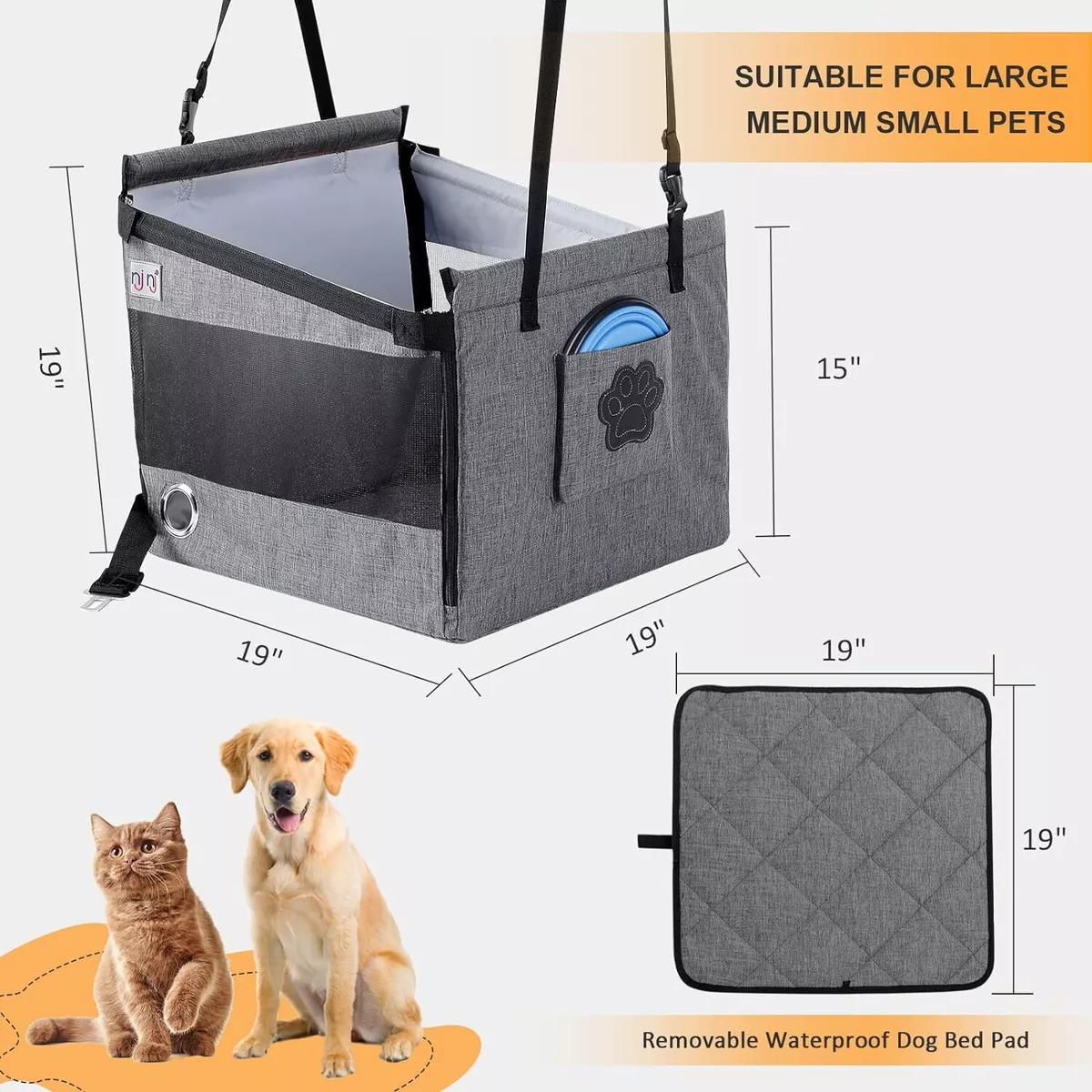 Dog Car Seat for Pet Travel with Waterproof Pad Half seat Dog