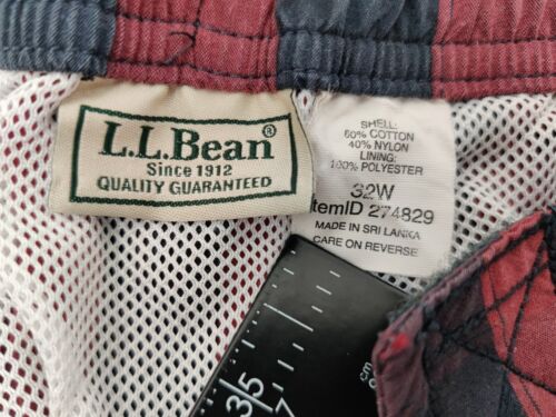 LL Bean Shorts Mens Size 32W Short Plaid Swim Trunks VTG 90s Red Black - Picture 6 of 11