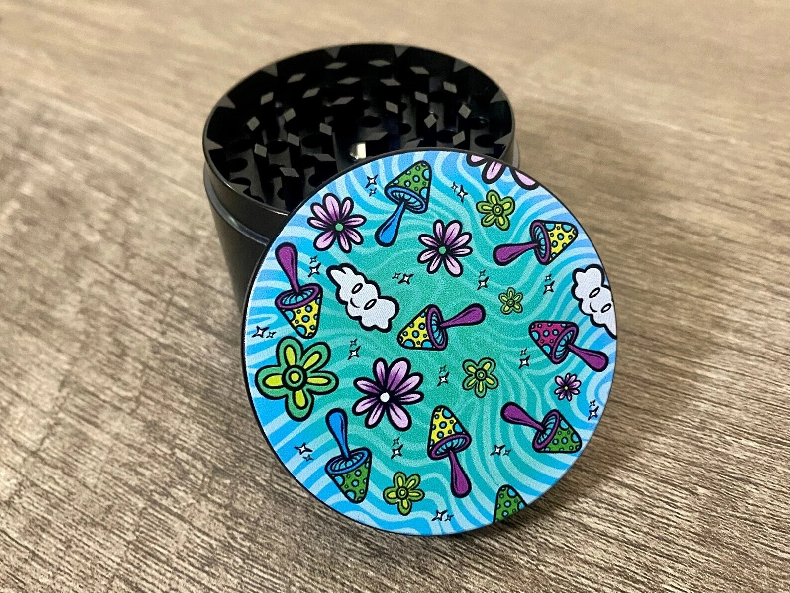 Psychedelic Herb Grinder 2.5 Inch 4 Piece with Mini Scraper