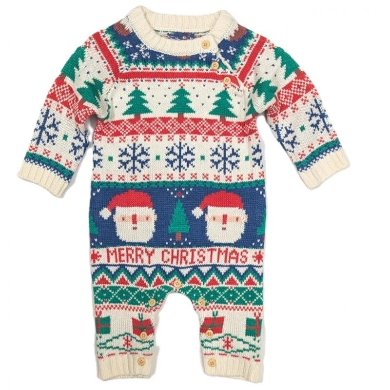 EX NUTMEG Ex Store Boys Christmas Xmas Fairisle Knitted Knit All in One Romper Age 0-12