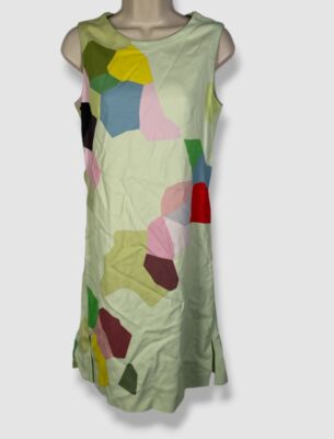 Akris Punto Kaleidoscope-Print Sleeveless Crepe Shift Dress, Mint-Multicolor, Women's, 4, Casual & Work Dresses Shift Dresses