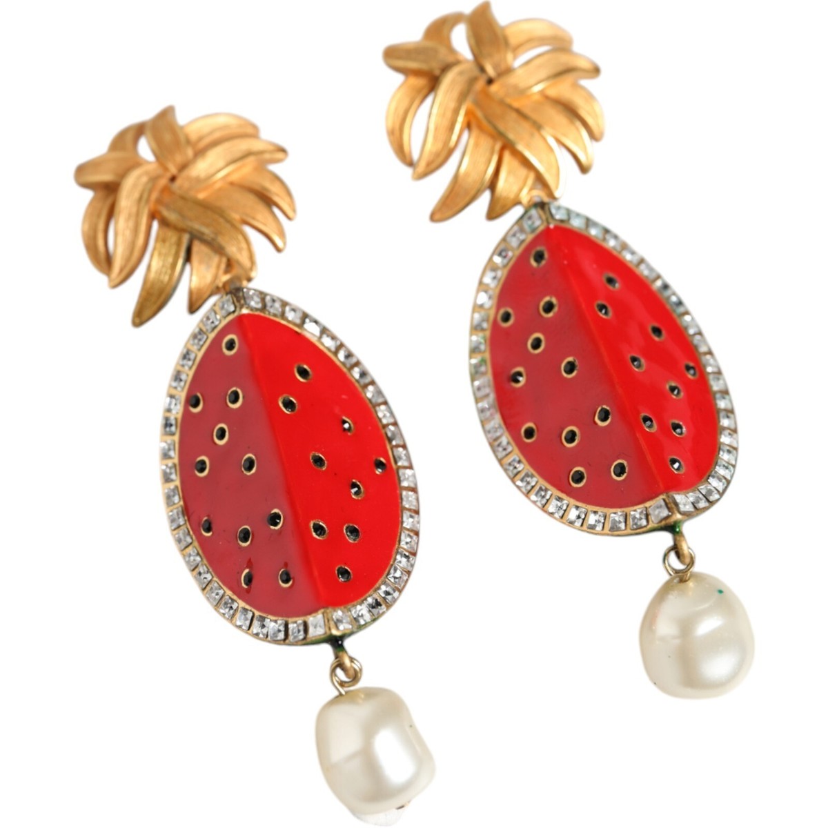 アクセサリーその他 DOLCE & GABBANA Brass earrings DOLCE & GABBANA Earrings Red Watermelon Gold Brass Crystal
