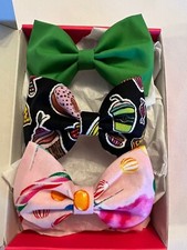 Set of 3 Hair Bows Girls Accessories Clips Fabric Toddlers Black Pink Handmade