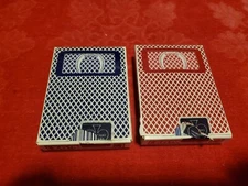 2 VINTAGE PLAYING CARD DECKS  1 RED  1 BLUE  BINIONS HORSESHOE HOTEL CASINO LV