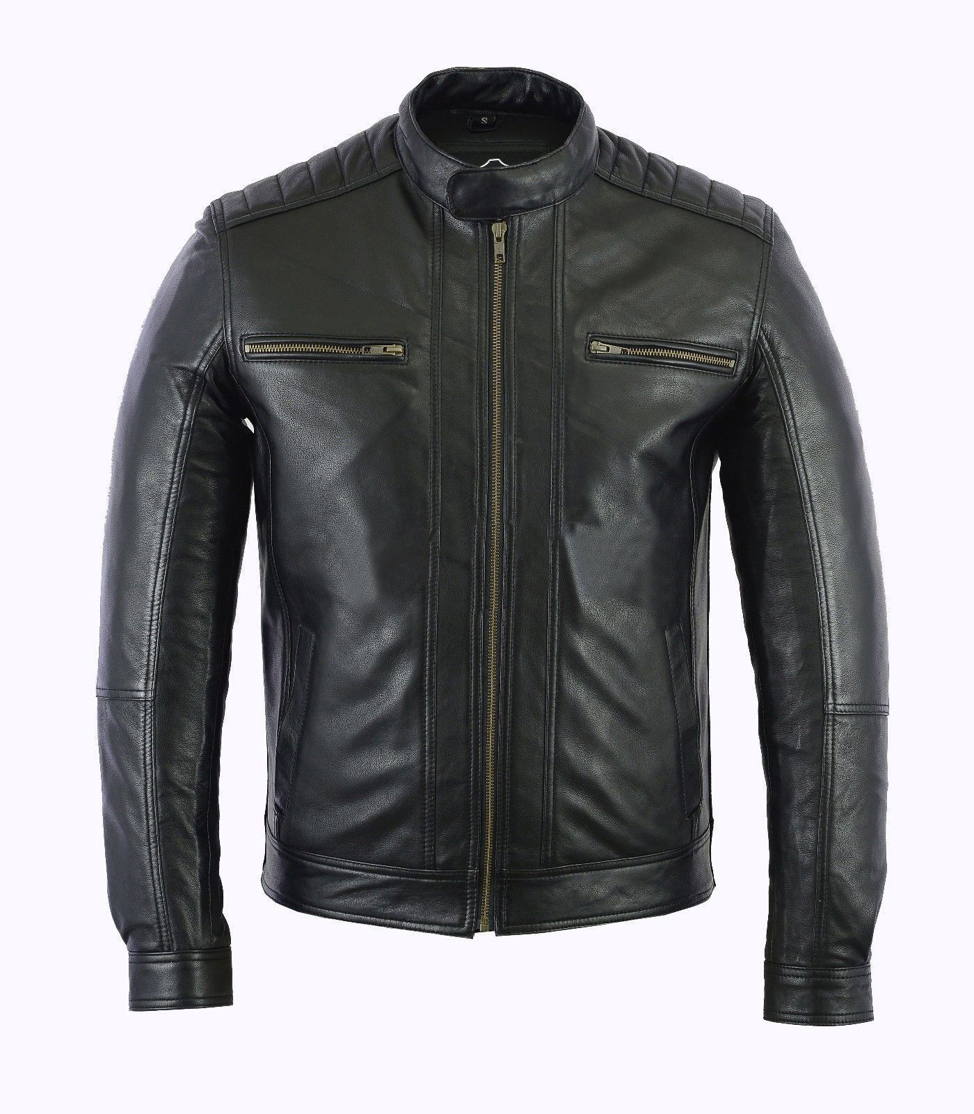 Giacca Moto Uomo in Vera Pelle di Agnello Stile Biker foto 2