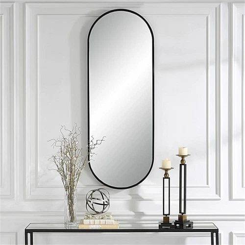 Uttermost Varina Tall Contemporary Iron Metal and MDF Mirror in Black - Picture 1 of 8