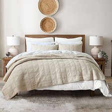 100 Cotton Quilt Queen Size Beige Bedspread, Pre Full/Queen Beige Suqare