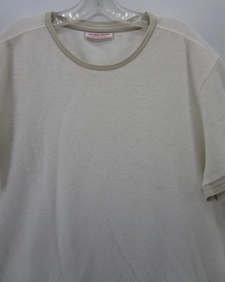 Camisa Orlebar Marrón Hombres XXL Blanca Terry Tela Pullover Camiseta Cuello Redondo Ropa de Resort Foto 2 de 4