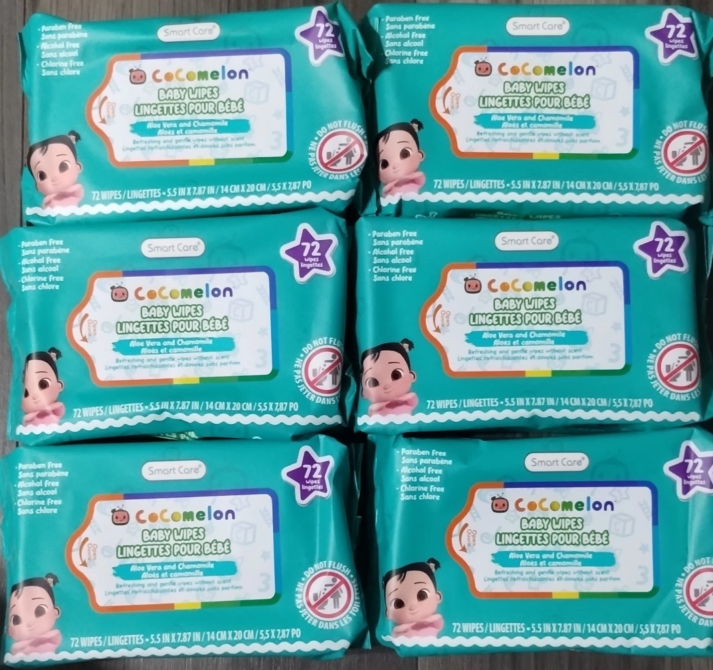 Cocomelon Aloe Vera & Chamomile Baby Wipes, 72 Count per Pack (6 Pack)