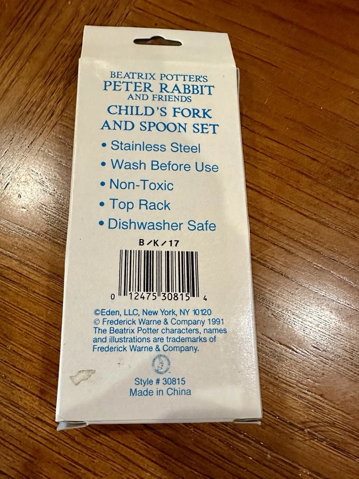CUCHARA Y TENEDOR INOXIDABLES VINTAGE BEATRIX POTTER Peter Rabbit Jemima charco pato - nuevo en caja Foto 4 de 4