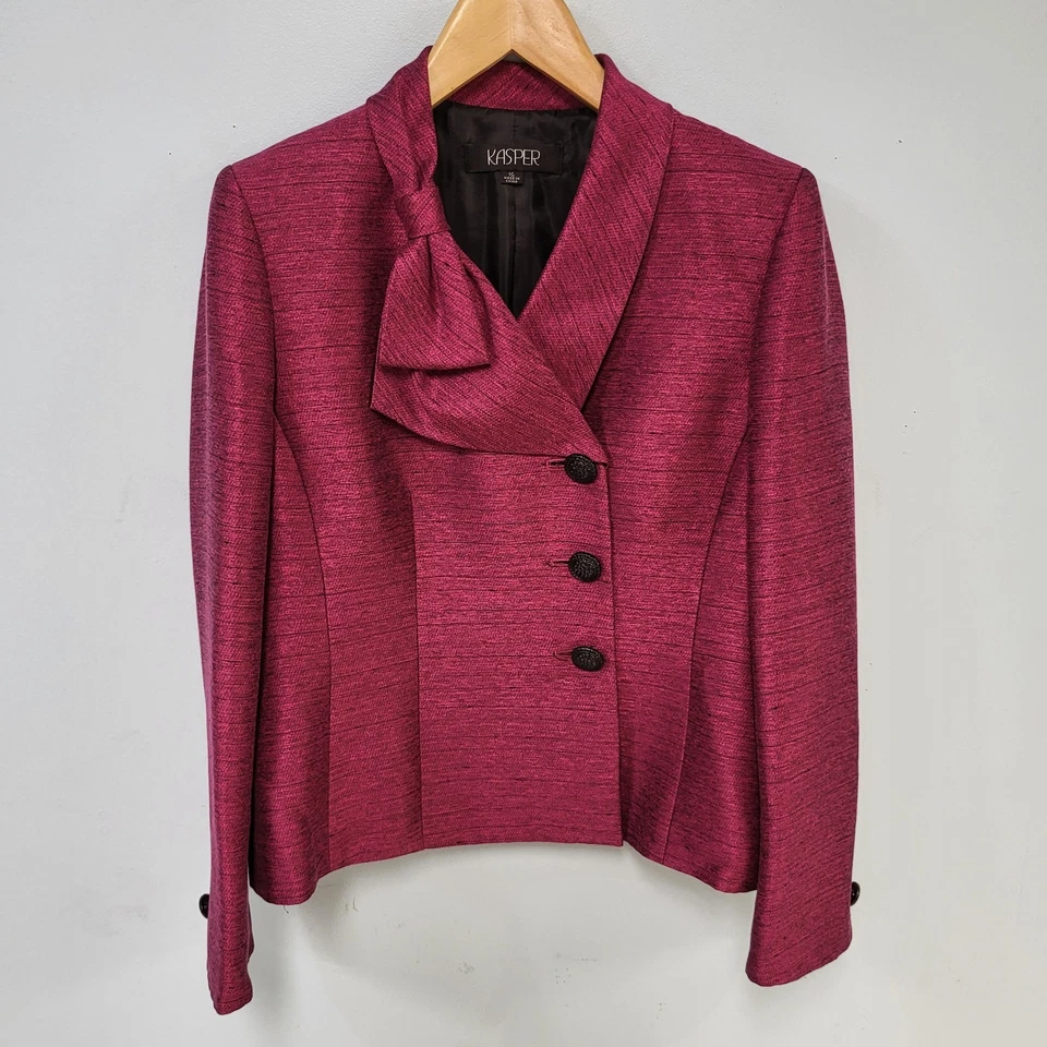 Traje de mujer Kasper de 3 piezas talla 10 pantalones y chaqueta talla M blusa sin mangas rosa y azul Foto 2 de 4