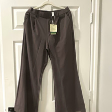 Women's Black Dress Pants Pleated Wide-Leg Stretch Pockets Zip Knit M