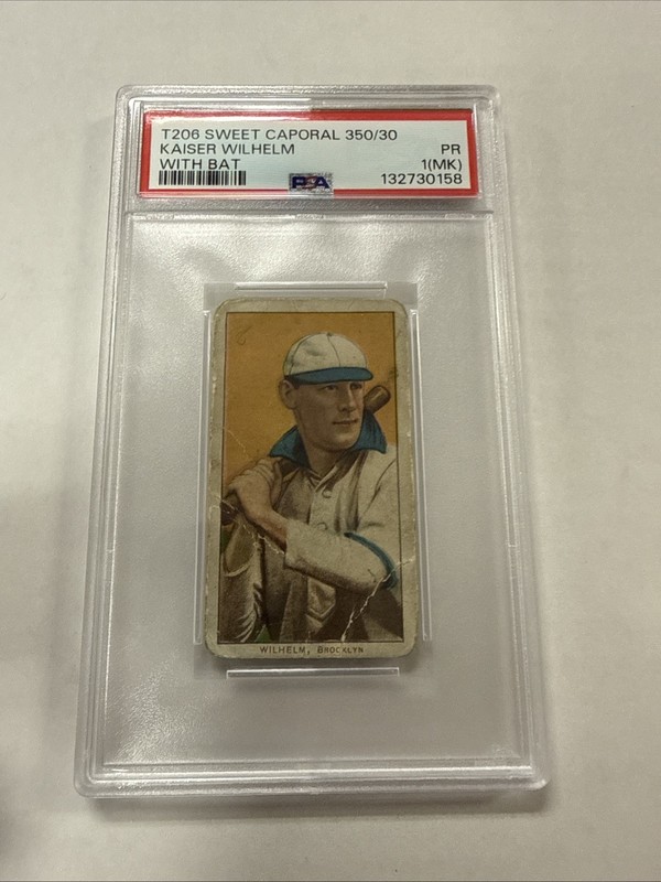 1909-11 T206 Sweet Caporal 350/30 Kaiser Wilhelm w/ Bat Brooklyn  PSA 1 (MK)