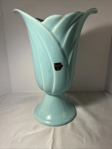 McCoy Pottery 1940s Aqua Tulip Vase Art Deco Style Mid Century VTG USA As Is