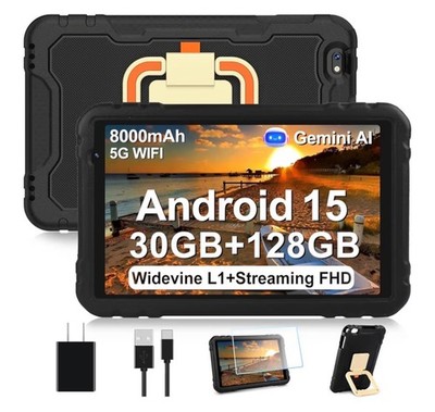 9 inch Rugged Tablet, Android 15 Waterproof Tablet wirh Gemini AI, 24GB+128GB TF