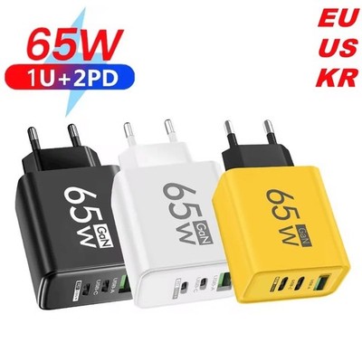 3-fach Schnellladegerät Mehrfach Stecker 65W Netzteil 2x USB-C + 1x USB Charger