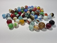 Vintage Lot Of 64 Marbles Cat Eyes Slags Swirls READ
