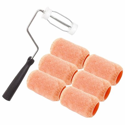 Reusable 4'' x 3/8'' inch Paint Roller Kit - 6 Washable PVC Plastic Core w/ Frame