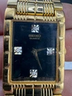 Vintage Seiko Watch Gold Tone Diamond Quartz Tank Style NEEDS BATTERY