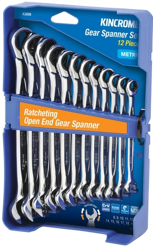 KINCROME 12 Piece RATCHETING Single Way Open End Gear Spanner Set METRIC K3099