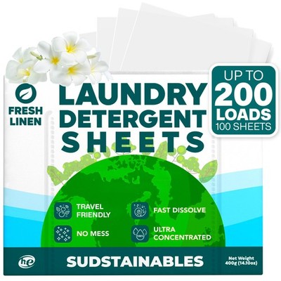 Sudstainables Laundry 100 Count (Pack of 1), 200 Load - Fresh Linen Scent