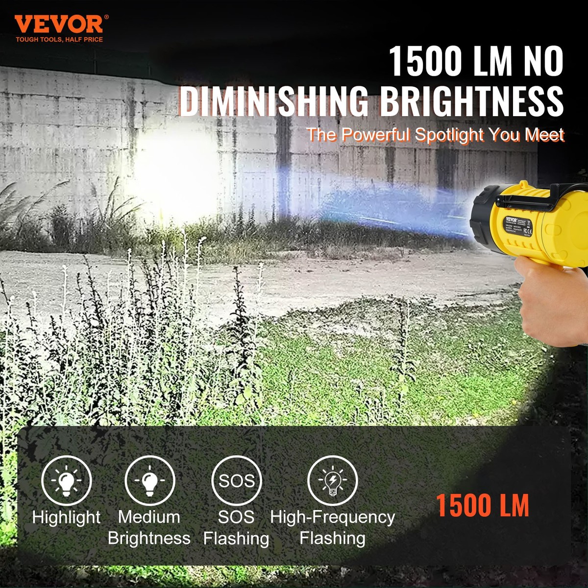 VEVOR USB Super Bright Rechargeable Spotlight Flashlight 1000