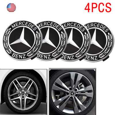 Fit For Mercedes-Benz 4Pack  Wheel Center Caps Emblem Black Rim Hub Cover Badge