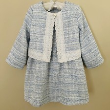 Janie and Jack Girls 4 Blue White Tweed Dress Jacket Set Outfit Special Occasion