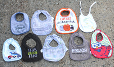 Lot of 9 Toddler Baby Bibs Boy Neutral Pilot Animals Linen/Cotton Elmo Vintage