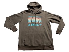 Ariat REAL Womens Brown Hooded Western Logo Sweatshirt Sz L FREE SHIPPING