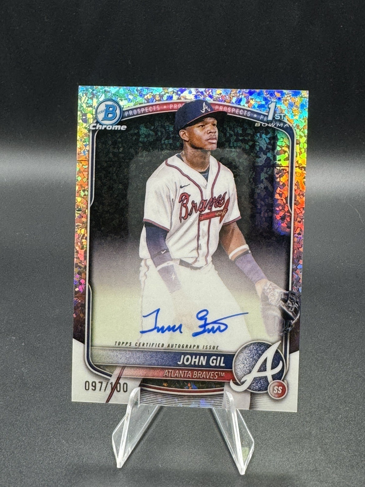 2025 Bowman Chrome John Gil Mini Diamonds Refractor Auto /100 Braves SP CPA-JG