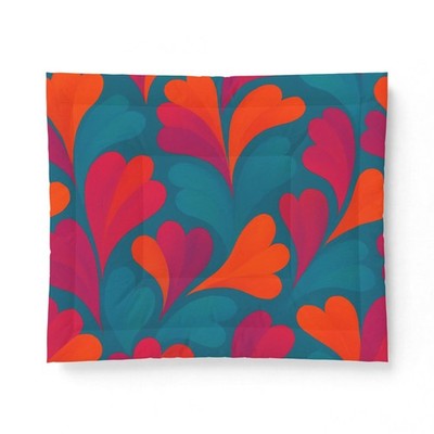 Retro Heart Petals Cotton Comforter | Vibrant Teal Orange Pink