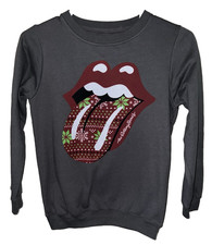 Rolling Stones Women s Christmas Tongue Graphic Sweatshirt Gray Sz S