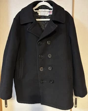 Schott 740N Pea Coat Dark Navy Black Wool Blend 40 Made in USA Quilted Lining