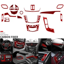 22Pcs Red Carbon Fiber Kits Full Interior Dash Trim For Cadillac CTS 2014-2019