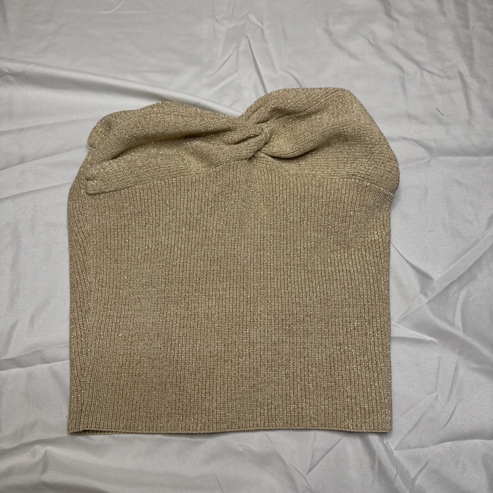 12th Tribe Gold Metallic Knit Halter Top Twist Front Ribbed Crop XS image 6