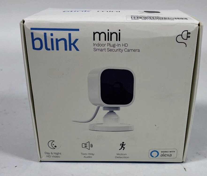 Blink Mini Compact Indoor Plugin Smart Security Camera 1080p HD Whit (SPG062122)